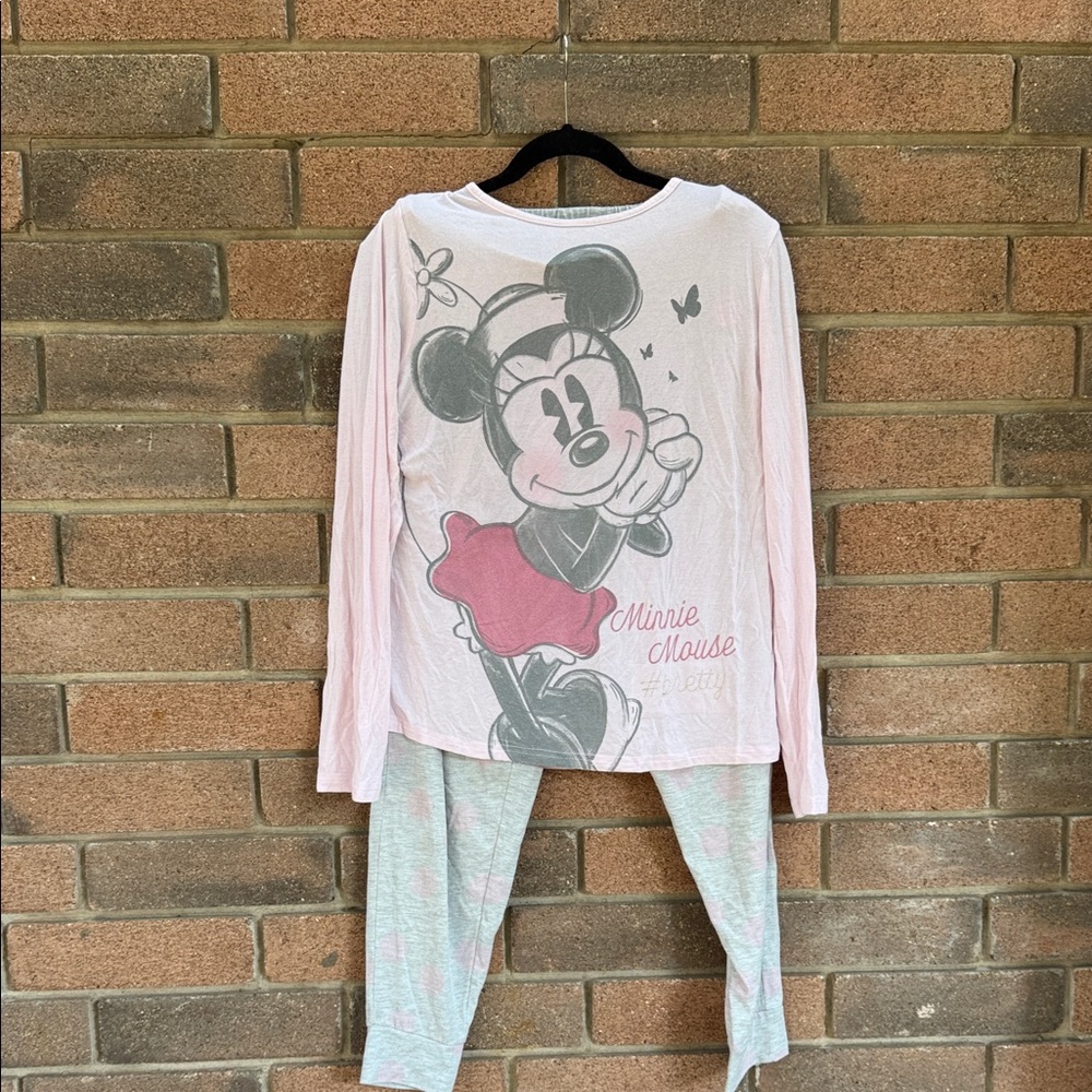 Disney Minnie Mouse Pink and White Pajama Set Size Medium